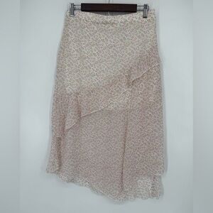 Altar'd State Women's Asymmetrical Floral Spring Skirt Cream and Pink Size Large
